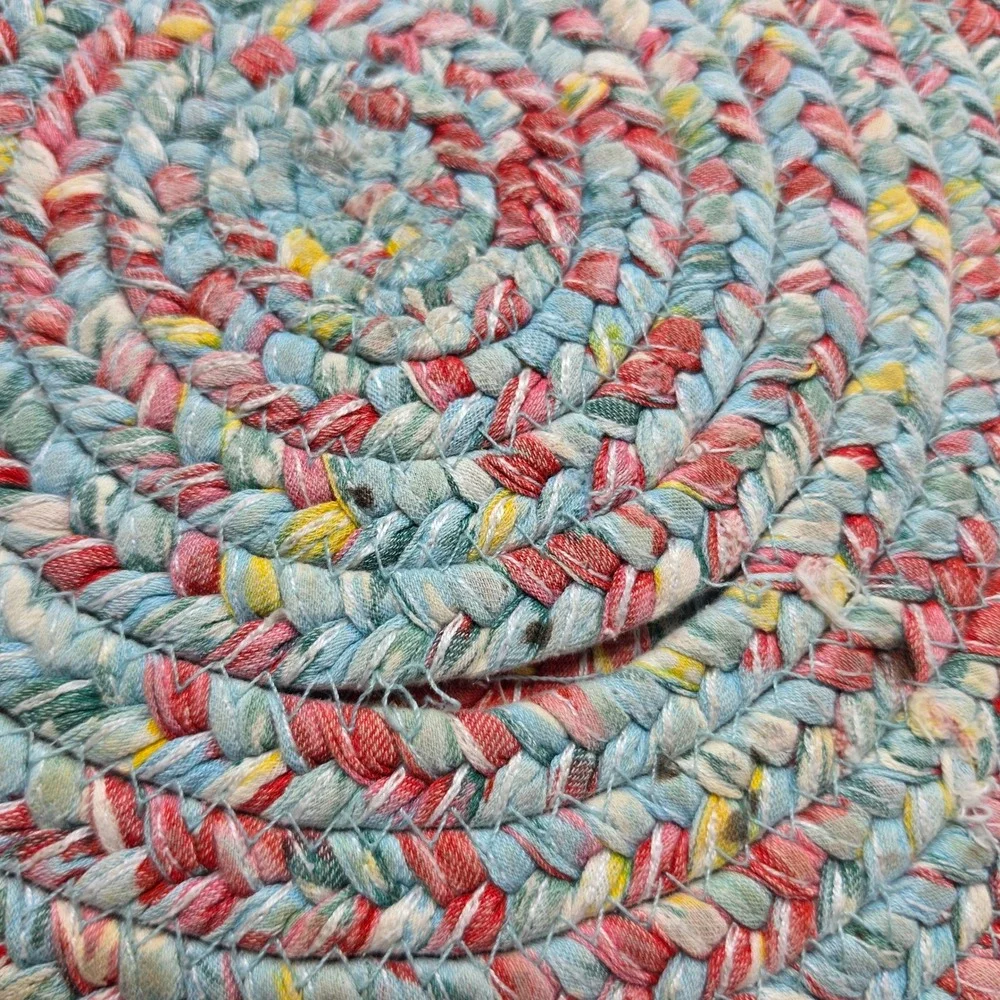 Set of 4 Braided Round Placemats Multi-Color Blue Red Yellow 15 Inch Farmhouse